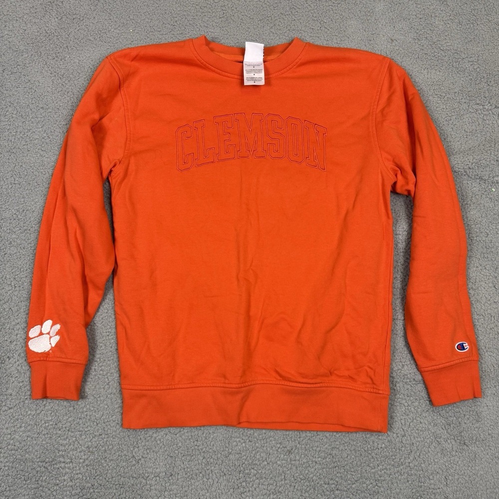 Champion Clemson Tigers Sweatshirt Orange Embroidered Crewneck Mens Medium 4257